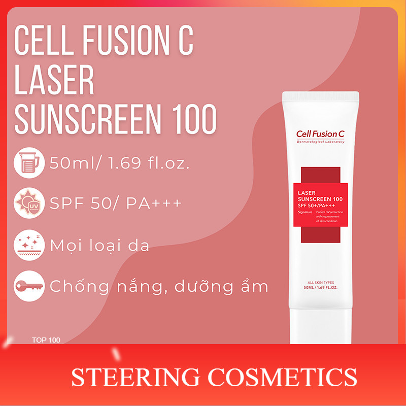 Kem Chống Nắng Cell Fusion C Laser Sunscreen 100 SPF50+ PA +++ ( Màu Đỏ) Dành Cho Da Nhậy Cảm – MẪU 