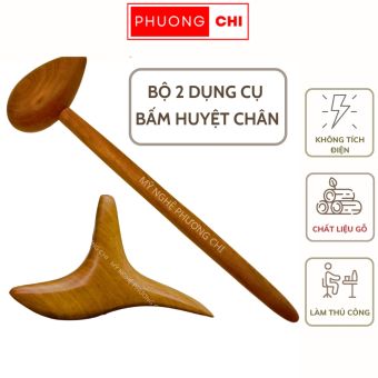 Combo Bộ 2 Dụng cụ ấn huyệt Chân, Cây bấm huyệt chân bằng gỗ, dụng cụ diện chẩn | PHUONGCHISTORE
