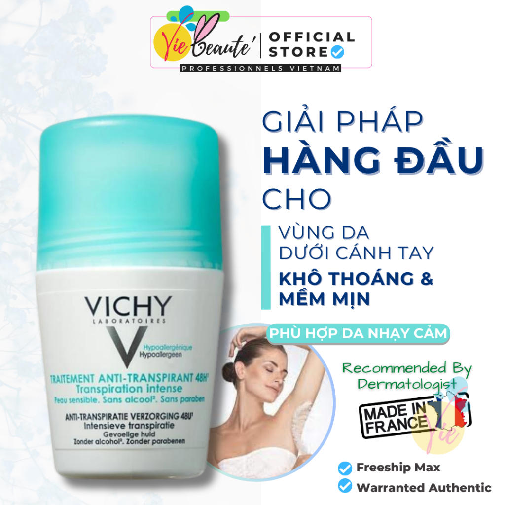 Lăn khử mùi vichy traitement anti–transpirant - ngăn mồ hôi, giữ khô thoáng vùng da dưới cánh tay suốt cả ngày