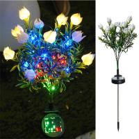 EUNOIAH Realistic Solar Artificial Flower Light 42LED Gardenia Flower Waterproof Landscape Lamp Weatherproof Multi-Color Changing Outdoor Solar Garden Light Patio Decor