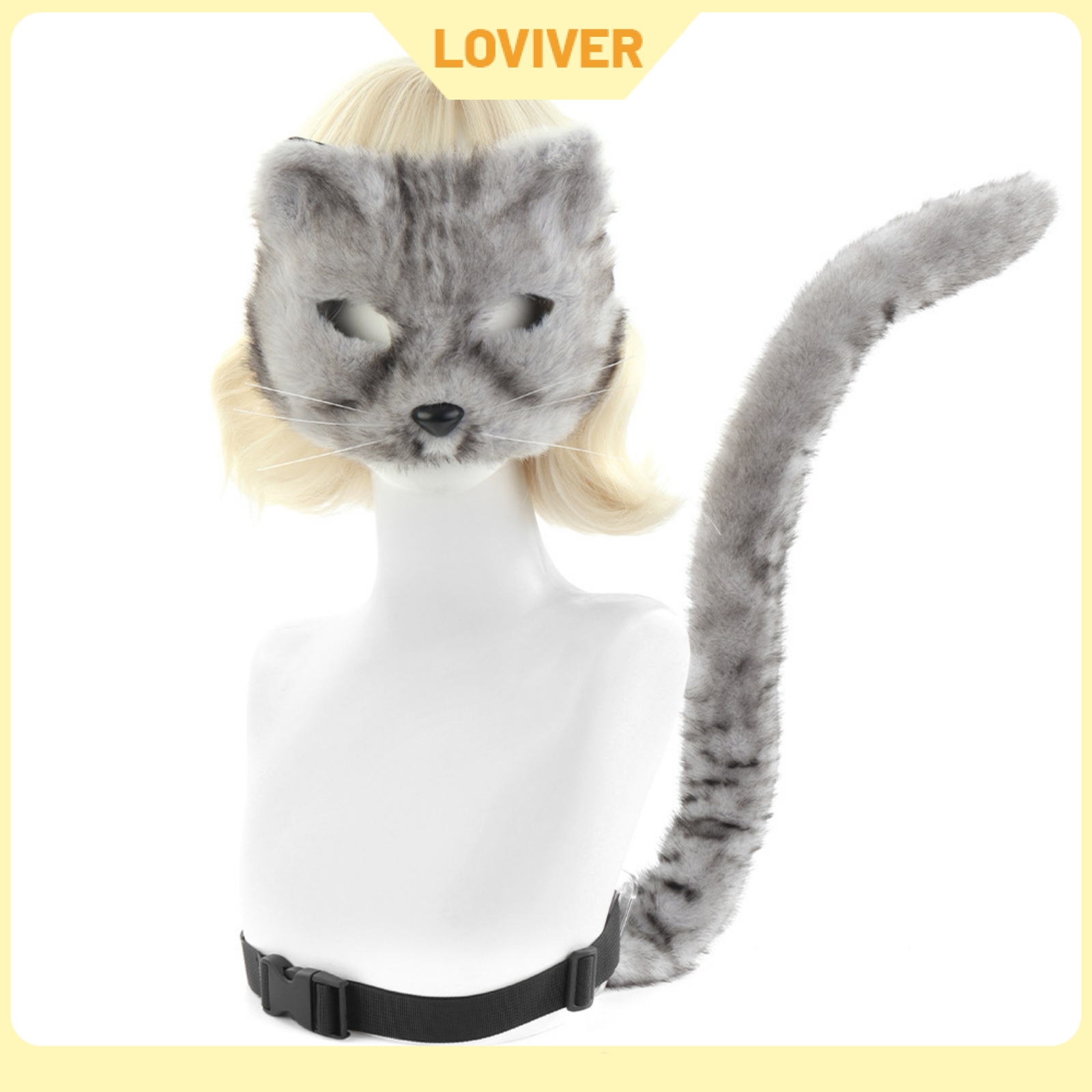 LOVIVER 2 Pieces Tabby Cat Mask with Tail Soft-Textured Feline Costume Set Adjustable Tail with Buckle Soft for Cosplayers ราคา 10,393 บาท*ส่งฟรี