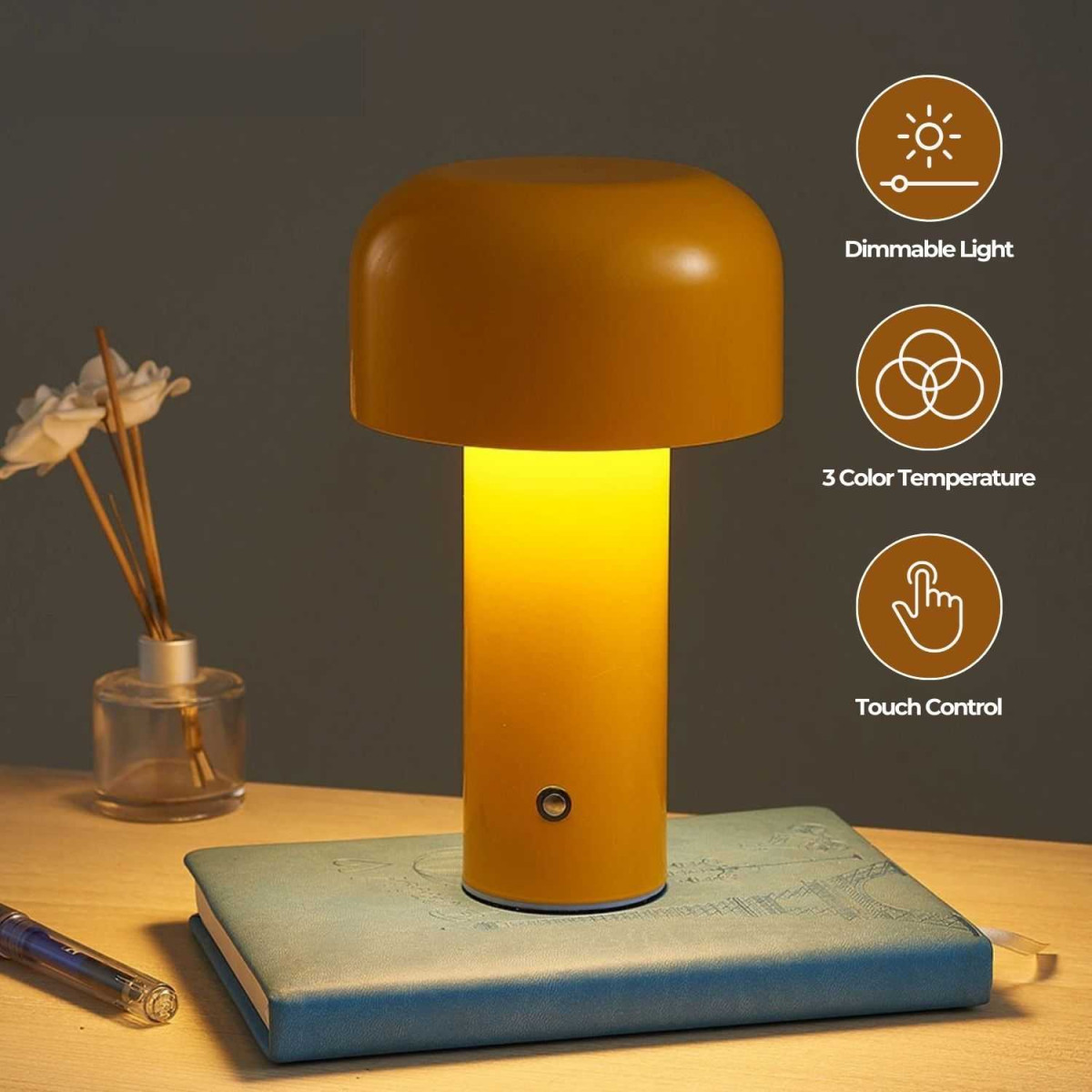 Lampu Meja Hias LED Mid Century Model Mushroom 3 Color 1800mAh - AFD-T1065