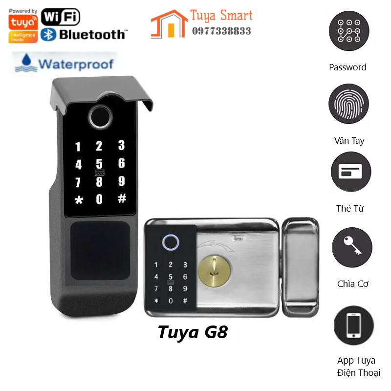 Khóa cổng vân tay Tuya 2 mặt / 1 mặt , cửa sắt , cửa cổng ngoài trời chống nước