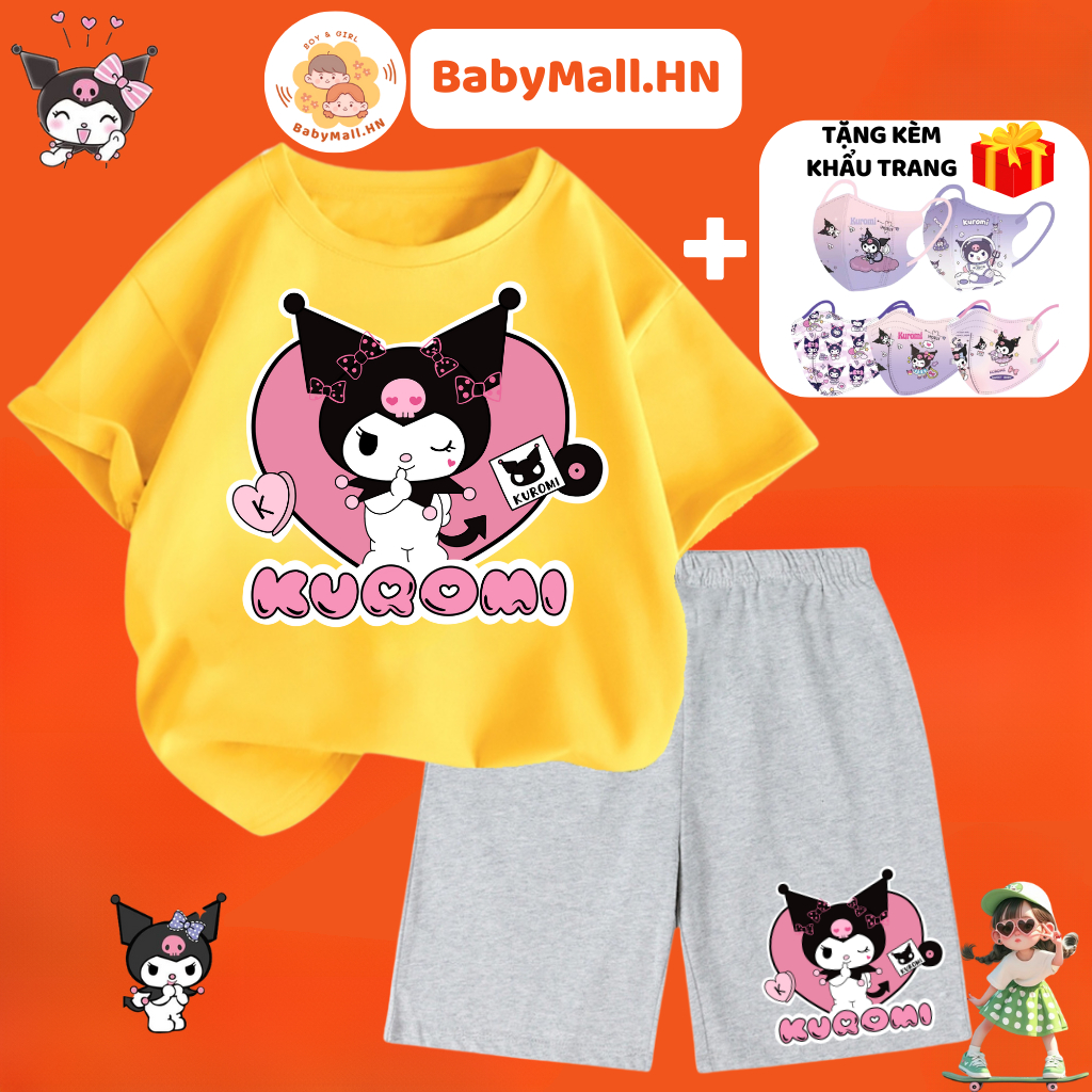 Bộ quần áo hình Kuromi bé gái BABYMALL Set đồ bộ thun cotton cho bé [QUÀ TẶNG Khẩu trang Kuromi]