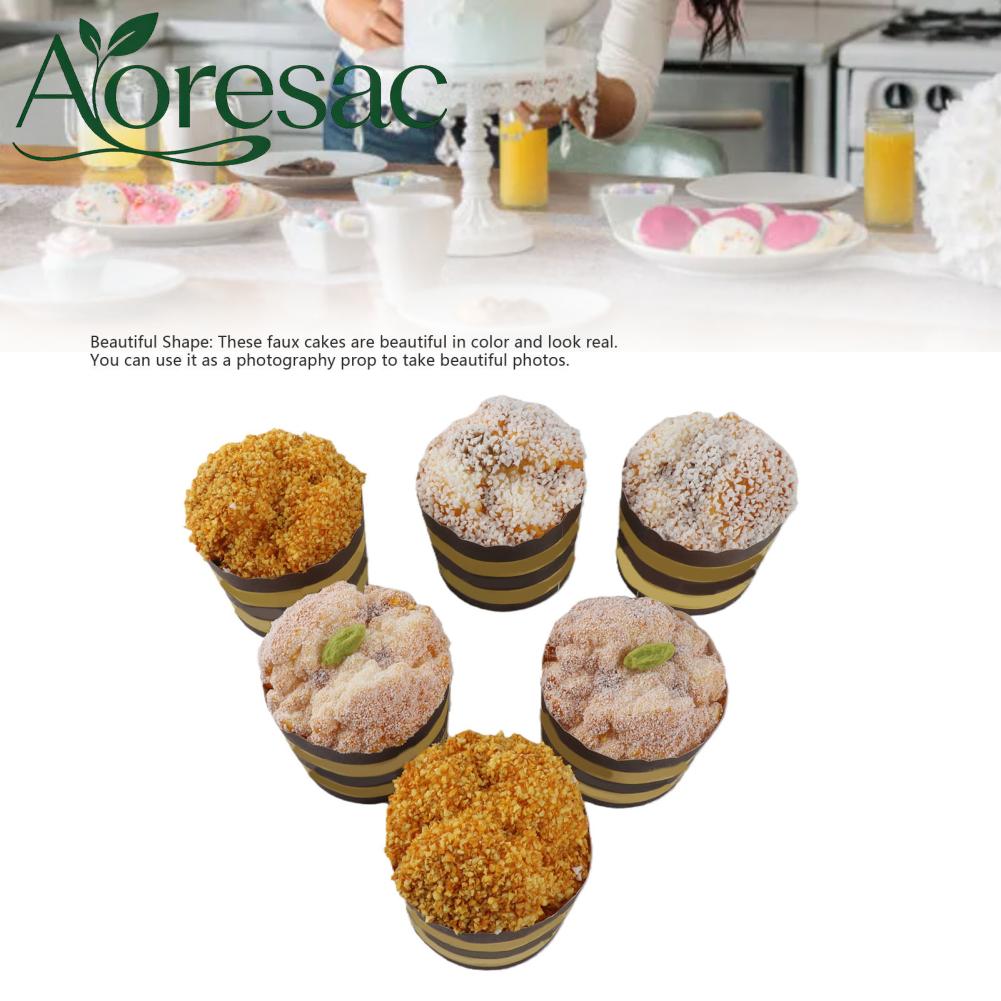 Aoresac 6PCS ประดิษฐ์เค้ก Faux จำลองอาหารที่สมจริงคัพเค้กขนมปังขนมหวานสำหรับตกแต่ง Props จริงรุ่นสีเหลือง ราคา 595 บาท*ส่งฟรี