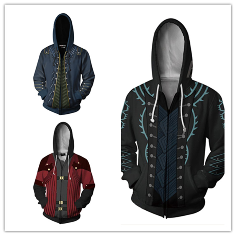 【Great Selection】 Dmc 5 Vergil Dante Cosplay Hoodie 3d Printed Hooded Sweatshirt Men Women Casual Zi