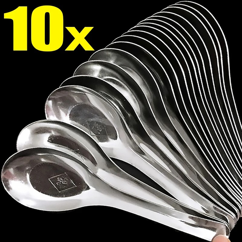 10 cái thìa thép không gỉ lớn Flatware MUỖNG CƠM súp tráng miệng bánh muỗng nhà Bộ đồ ăn nhà bếp nấu ăn đồ ăn