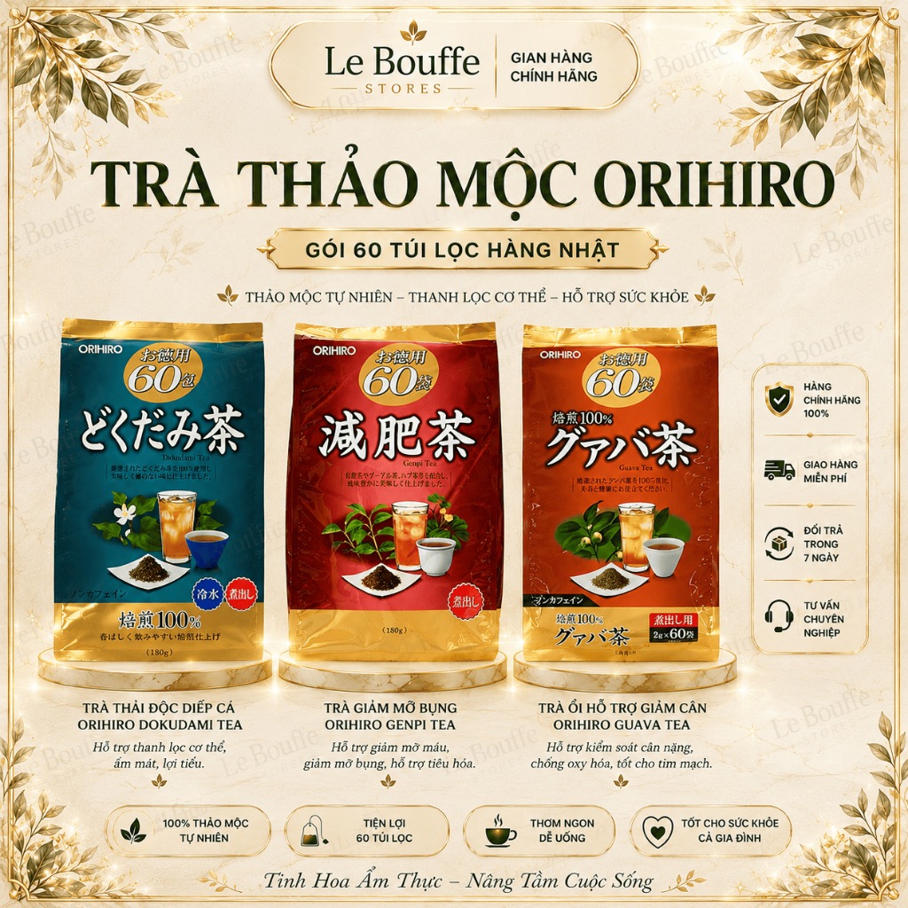 Trà Nhật Bản Giúp Thải Độc, Thanh Lọc Cơ Thể Orihiro Dokudami/Genpi/Guava Tea/Diet Tea 180g (60 gói)