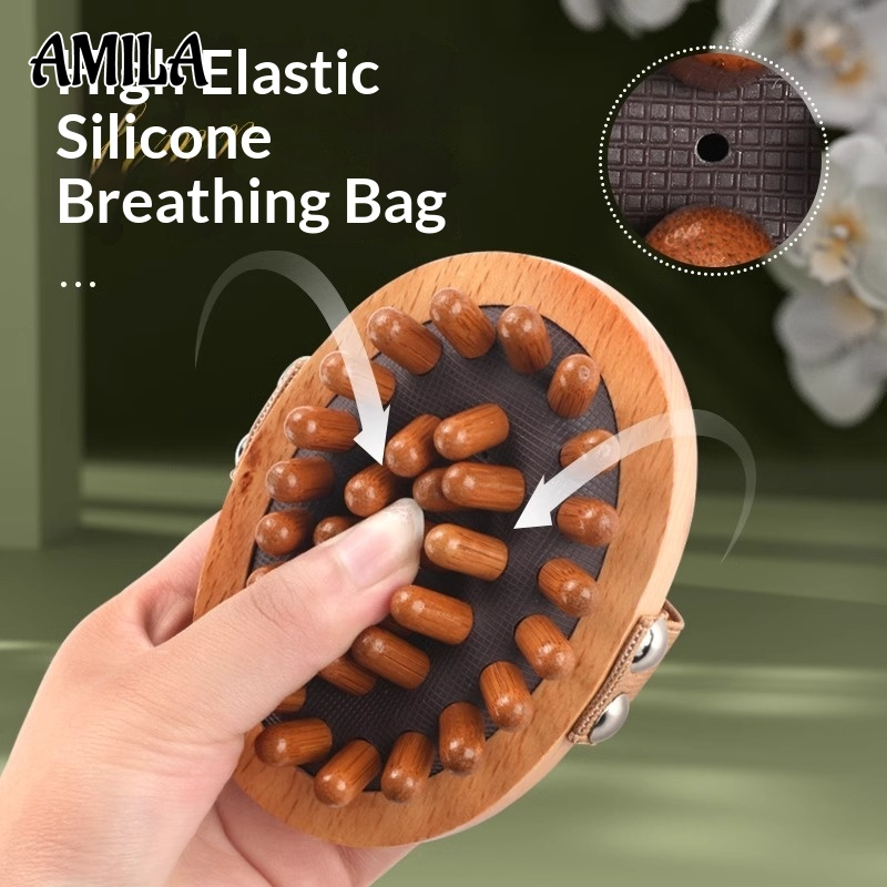 AMILA Wooden Acupressure Massage Brush with Breathable Ventilation Holes for Body, Back, Abdomen and Leg Meridian Therapy ราคา 53 บาท*ส่งฟรี