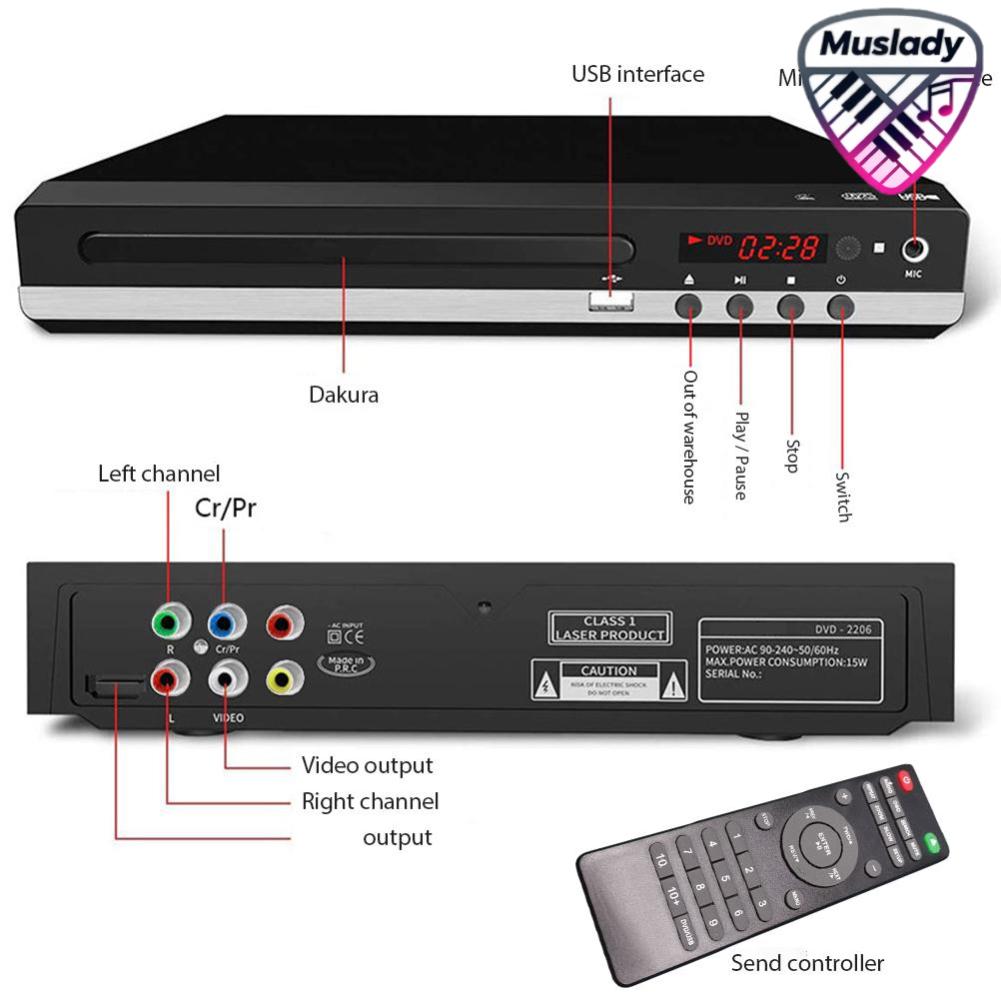 MUSLADY 1080P เครื่องเล่น DVD เอาต์พุต AV HD Multi Region DVD Player USB 2.0 ปลอดภัย Sensitive พร้อมรีโมทคอนโทรลสำหรับทีวีซีรีส์ ราคา 915 บาท*ส่งฟรี