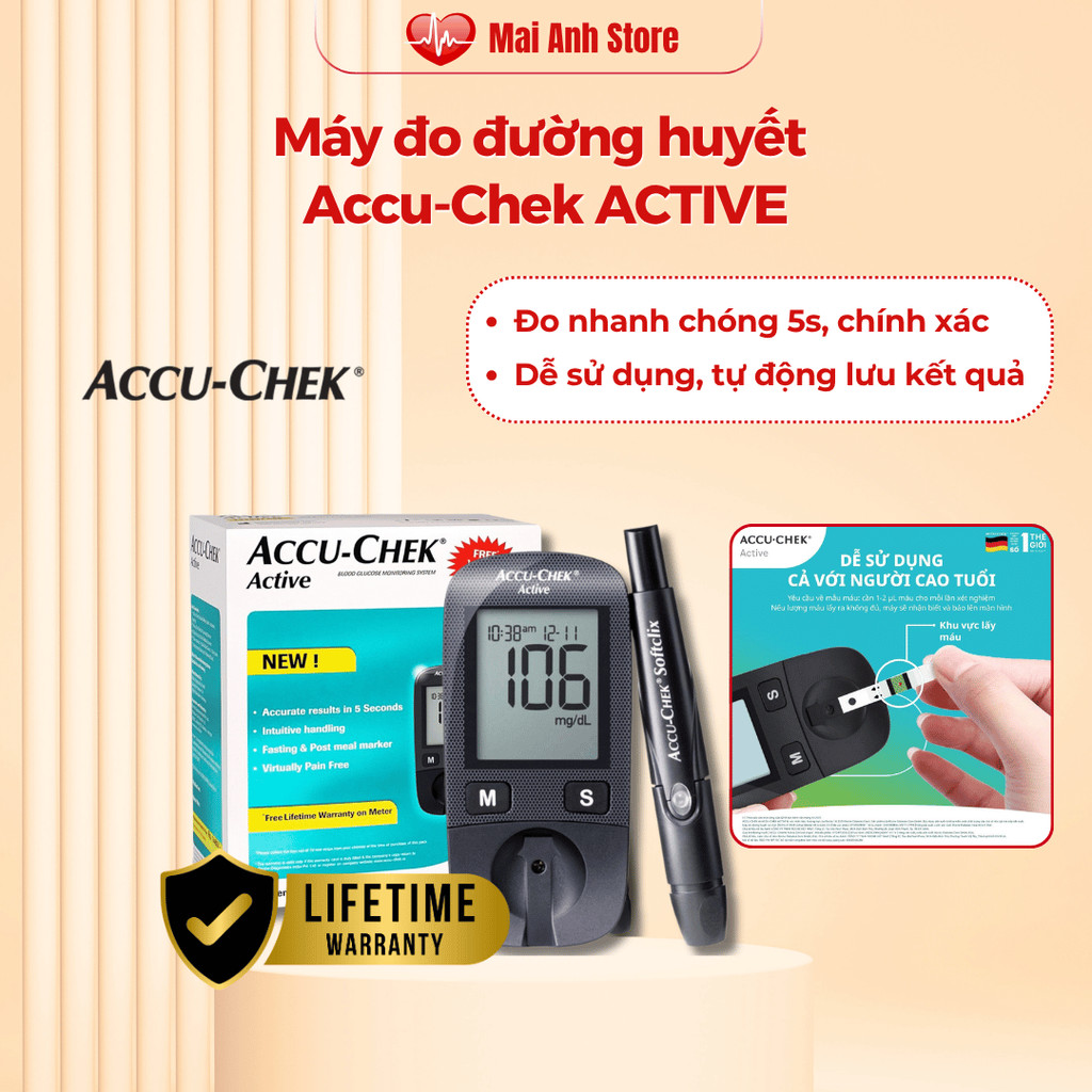 [BH Trọn Đời] Máy Đo Đường Huyết ACCU-CHEK Active + Hộp 50 Que Thử Đường Huyết  - Mai Anh