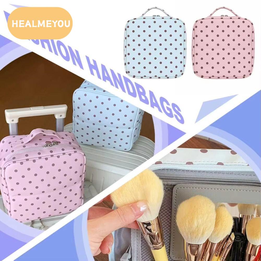 HEALMEYOU ลายจุด กระเป๋าเครื่องสำอางแบบถือ พับได้ มัลติพาร์ทิชัน กระเป๋าใส่ของใช้ส่วนตัว อเนกประสงค์ พร้อมกระจก ชุดอุปกรณ์ล้างหน้าสำหรับเดินทาง การใช้งานสำหรับการเดินทาง ราคา 964 บาท*ส่งฟรี