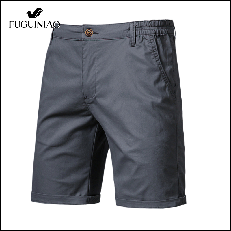 FUGUINIAO Summer Cotton Solid Shorts For Men High Quality Casual Business