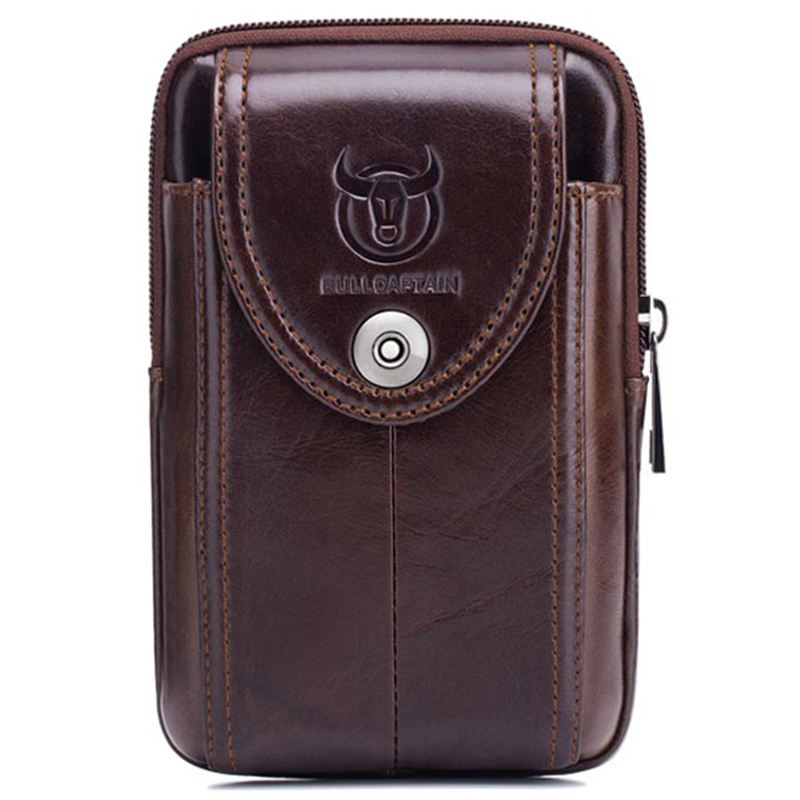 【ZHO】- Men's Leather Belt Fanny Pack Molle Small Money Phone Waist Pack Bum Pouch Purse