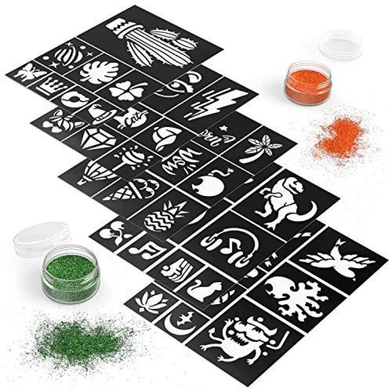 Buy ARTEZA Glitter Tattoo Kit - Body Glitter Tattoo Set Includes 15 Vibrant Colors, 2 Brushes, 2 Glue Applicators and 40 Unique Glitter Tattoo Stencils - Glitter Temporary Tattoos For Kids And Adults Singapore