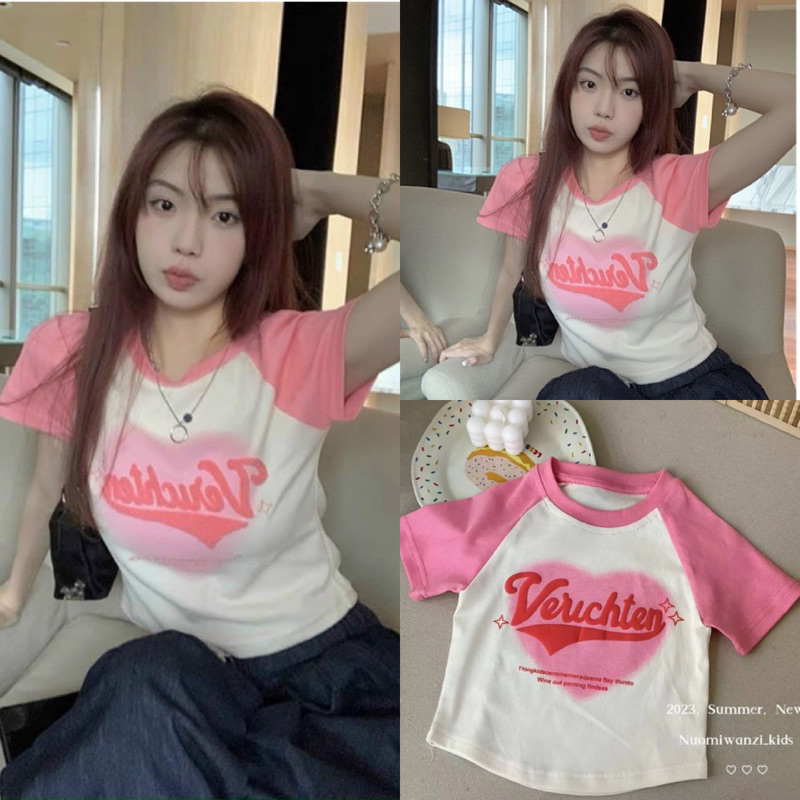 Áo croptop nữ , áo tay màu hồng