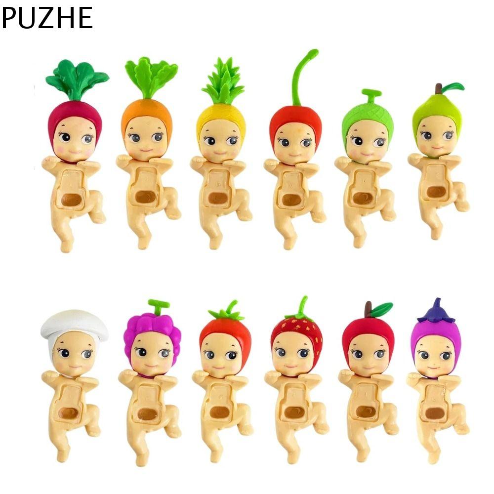 PUZHE 12Pcs Mũ trái cây Đồ chơi mô hình thiên thần sonnys Loại ngẫu nhiên Nake body Mô hình hành động sonnys Angels Trang trí nhà cửa Lê Đồ trang trí xe hơi