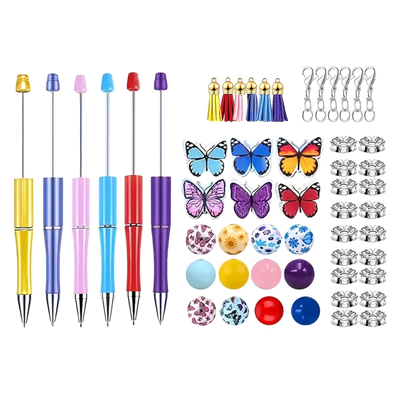 [erbingz]Plastic Beadable Pens for Women Craft DIY Bead Pens Bead Crystal Spacer Bead Set
