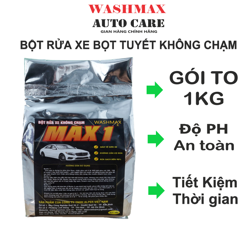 Combo 2 Bịch Bột rửa xe bọt tuyết không chạm WASHMAX Max1 1KG