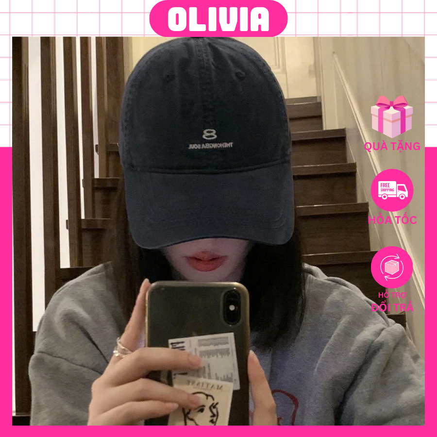 Mũ bóng chày thêu 8 chữ Hàn Quốc dành cho nam nữ Mũ bóng chày Cotton thông thường Olivia MLT230