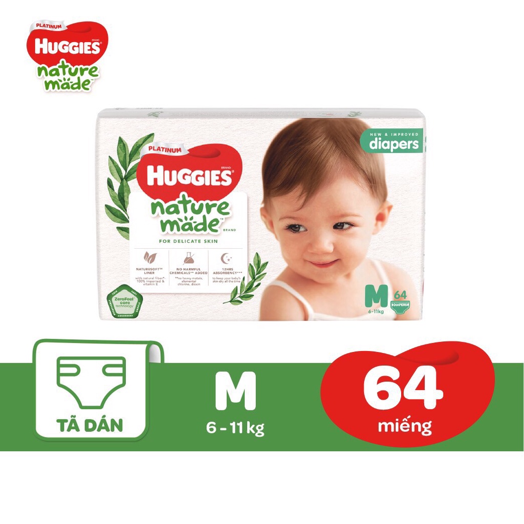 Tã quần/dán Huggies Siêu Cao Cấp Platinum Nature Made M58/L44/XL38/XXL26 NB60/S82/M64/L54/XL44.....