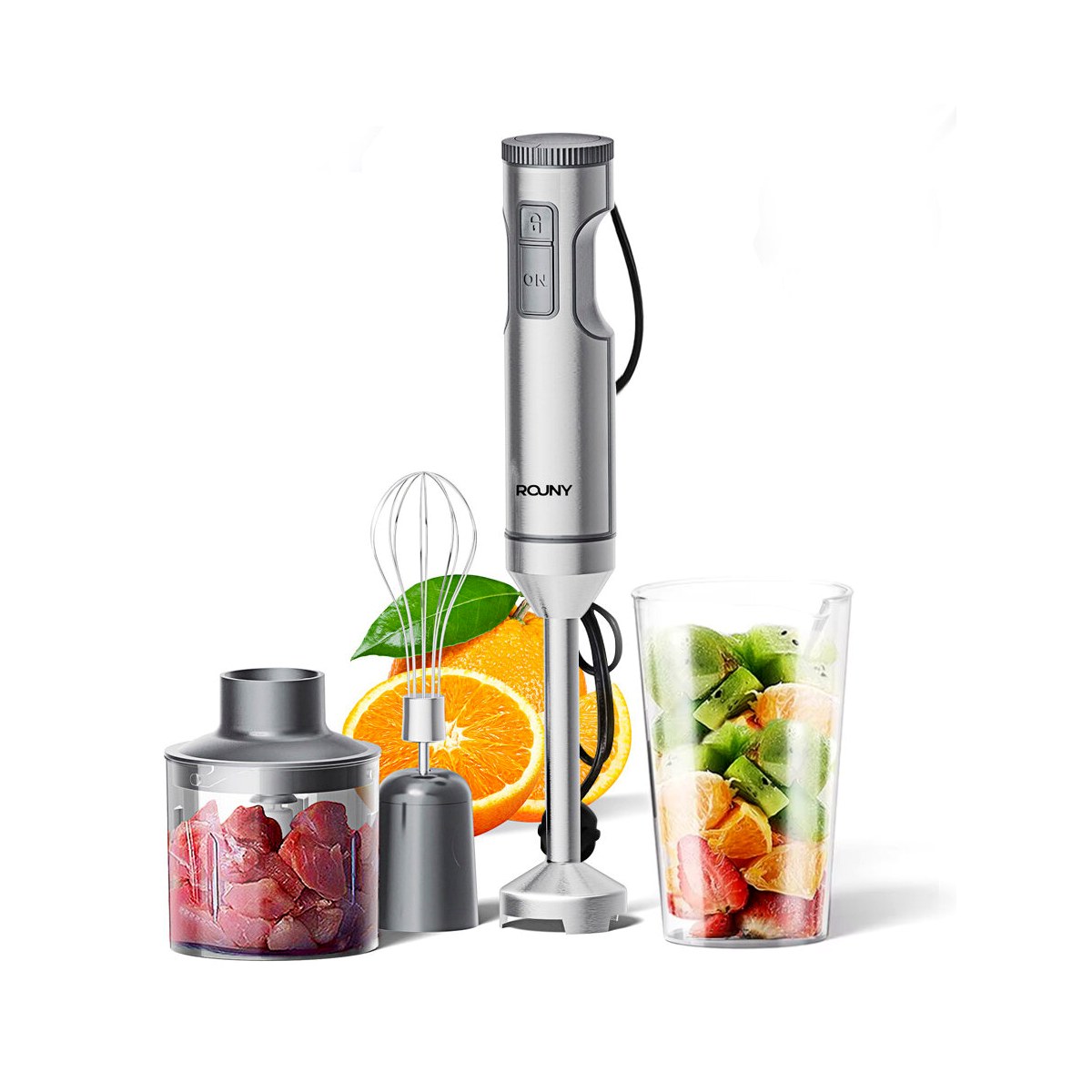 【Kovo Zone123】 Hand Immersion Blender Powerful 4-in-1 Stainless Steel Food Mixer 700ml Mixing Beaker 500ml Processor Whisk