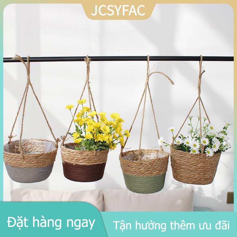 JCSYFAC YINGRAN Rơm treo lưu vực cây gai dầu dây dệt hoa giỏ chậu cây chậu hoa chậu