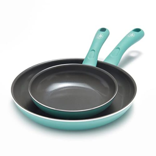 GreenLife Soft Grip Diamond Healthy Ceramic Nonstick, Frying Pan/Skillet Set, 7 and 10, Turquoise Singapore