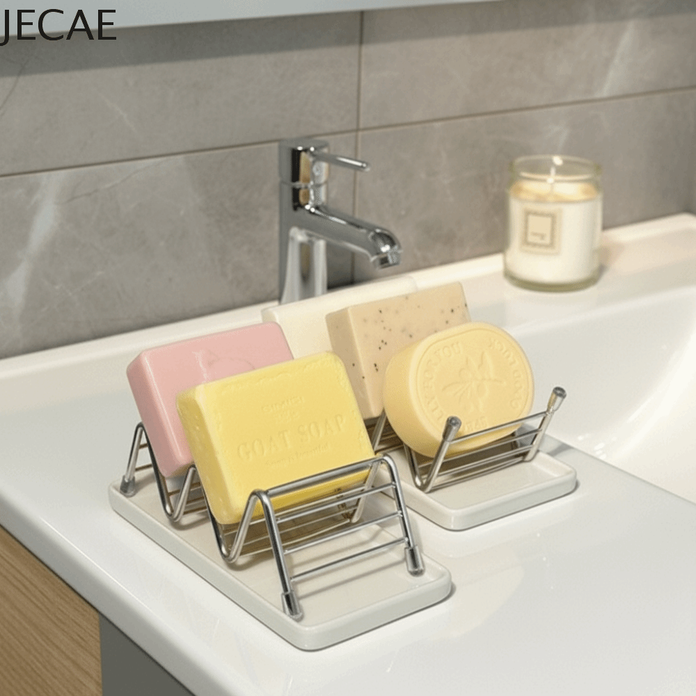 JECAE Thép không gỉ Giá đỡ xà phòng hình chữ W Không trượt Tiết kiệm không gian Khay xà phòng Bộ tổ chức xà phòng Chống gỉ Giá để xà phòng Phòng tắm