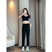 DECOSON Pants Highwaist Drawstring Elastic Corduroy Waist