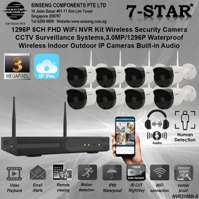 [SG Local Seller] Audio Wireless Plug & Play 8 Channel Network Video Recorder (NVR) Kit Set with 8 3MP 1296P Weatherproof Wireless IP Camera - Wireless 8CH NVR/DVR (Mobile - PC APP:IP Pro)