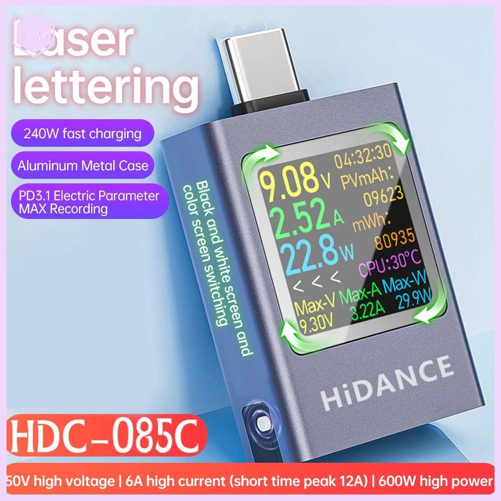 WFYW Màn hình màu LED Máy kiểm tra USB Type-C DC 4.5-50V 0-12A 600W Đa chức năng Ampe kế USB Chuyên nghiệp Có thể xoay Máy kiểm tra bộ sạc Type-C Dành cho sản phẩm 3C