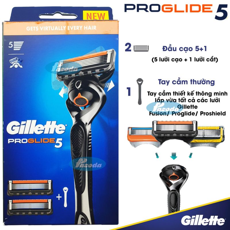 Dao cạo râu 5 lưỡi Gillette Proglide5 (1 tay cầm xoay chiều và 2 đầu cạo 5+1) giá rẻ