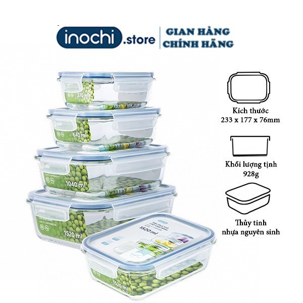 Hộp Thuỷ Tinh Chữ Nhật Niko inochi , Đựng Thực Phẩm , Đồ Ăn, Thức Ăn , Bảo Quản Thực Phẩm -[inochi.s