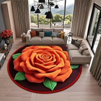 QINJUE Absorbent Rose Floor Mat Quick Dry Non-slip Blanket Creative Round 3D Flower Carpet for Living Room Bedroom