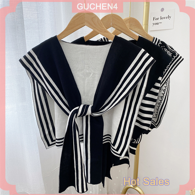 GUCHEN4🎀 Hàn Quốc Phong Cách Thời Trang Dệt Kim Khăn Choàng Áo Sơ Mi Vai Sọc Giả Cổ Áo Phong Cách Retro Khăn Phụ Kiện Nữ