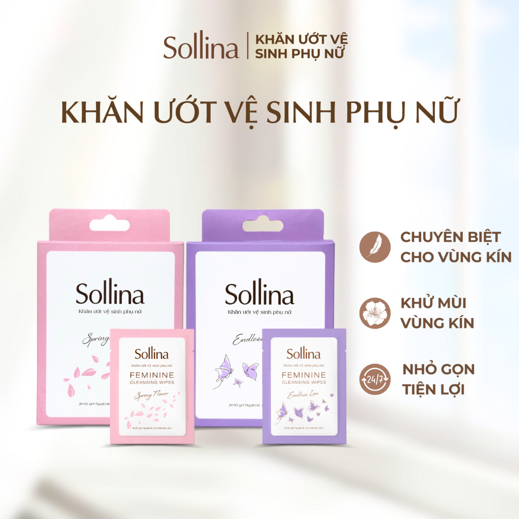 Combo 2 hộp khăn giấy ướt vệ sinh vùng kín phụ nữ Sollina - 20 gói/hộp