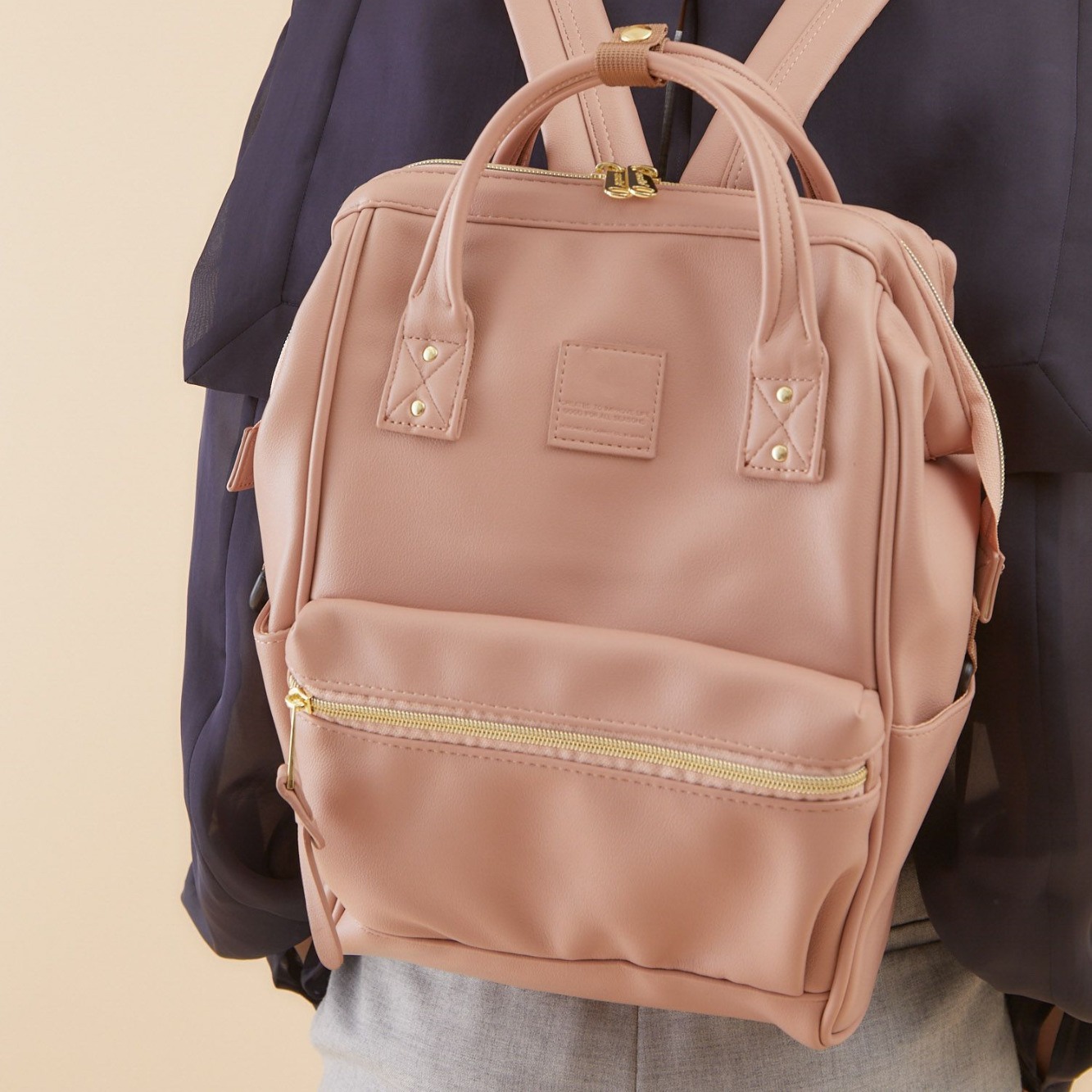 anello backpack pu leather Japanese Pu Leather Backpack Anello Retro Medium Gold Travel Bag For Unisex  Business Commute