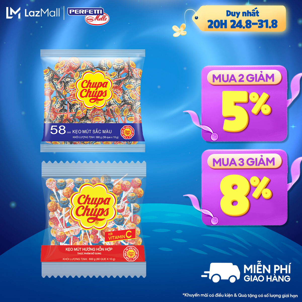 Kẹo mút Chupa Chups Hương Trái Cây Hỗn Hợp , Hương Dâu và Cola tô màu lưỡi