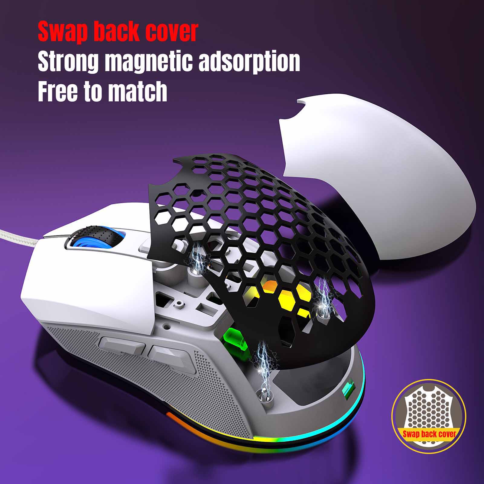 X300 Chuột chơi game RGB Backlit công thái học có dây 6 nút lập trình chuột với Macro ghi âm & tốc độ bánh xe thiết lập 7200 tốc độ di chuyển cho Windows PC (Trắng)