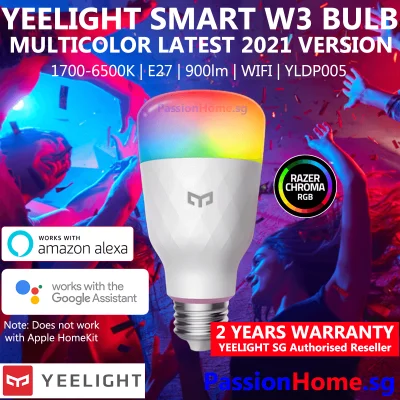 Yeelight W3 (Multi Colour) Smart LED Bulb - Latest Version 2021 - 8W Wifi 900 Lumens - (better than 1s bulb) - Smart Home Automation - (Works with Google Home Assistant Amazon Alexa Razer Chroma Mijia IFTTT) - Mi Home - PassionHome.sg Passion Home
