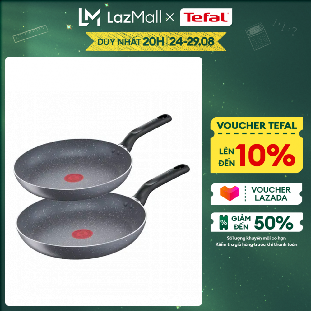 Bộ 2 chảo Tefal Natura - Dùng được trên bếp gas/ bếp hồng ngoại - Công nghệ báo nhiệt thông minh - Hàng chính hãng