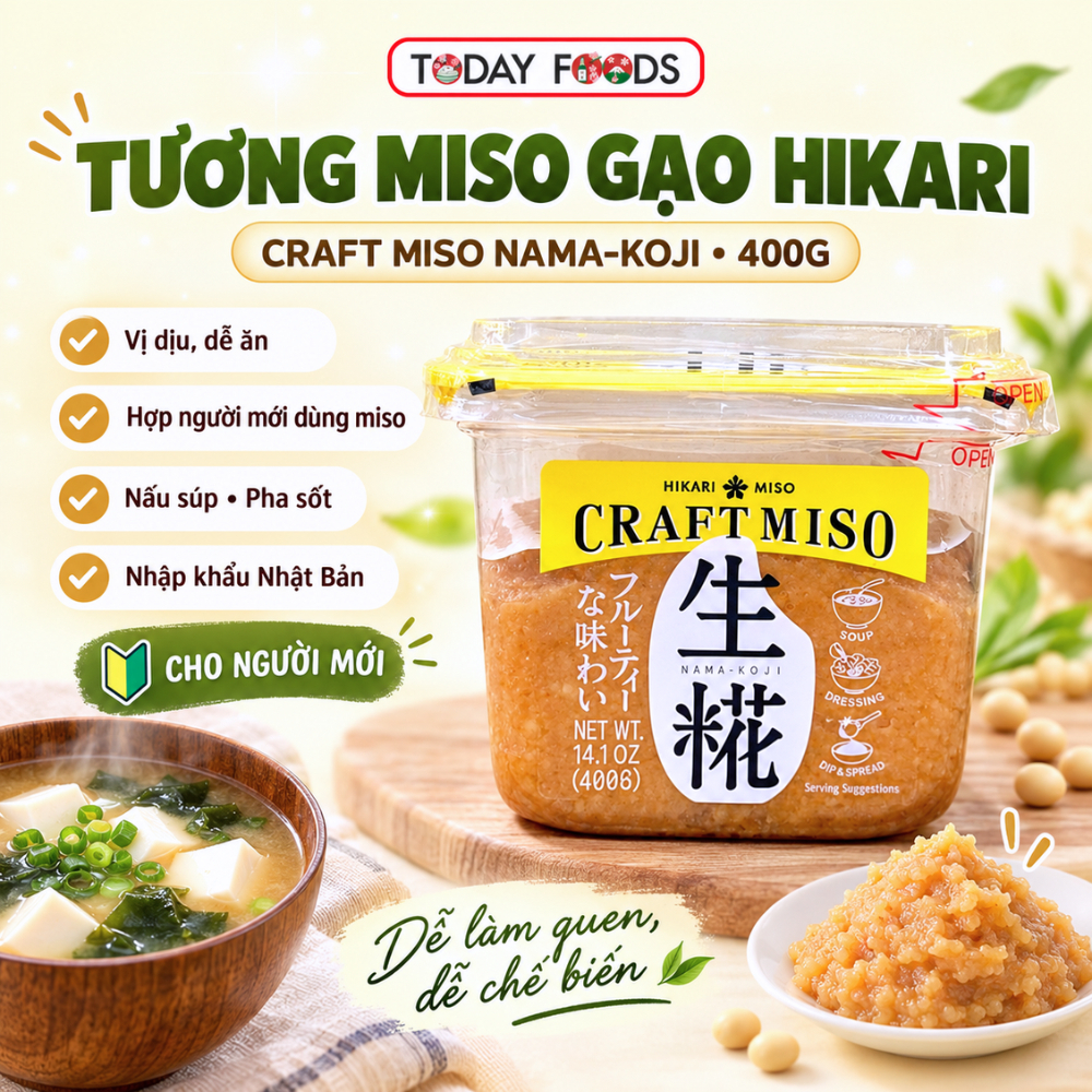 Tương Miso Gạo Hikari CRAFT MISO Nama-Koji 400g Nhật Bản – Vị Dịu Dễ Ăn Cho Người Mới, Nấu Súp & Pha Sốt