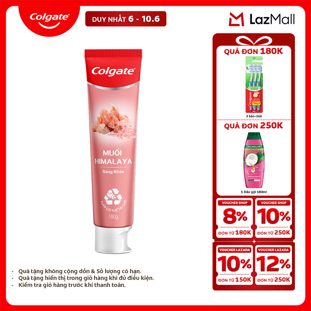 [Chỉ 6-10.6_X2 Voucher giảm 22%] Kem đánh răng Colgate thiên nhiên muối Himalaya sáng khỏe 180g