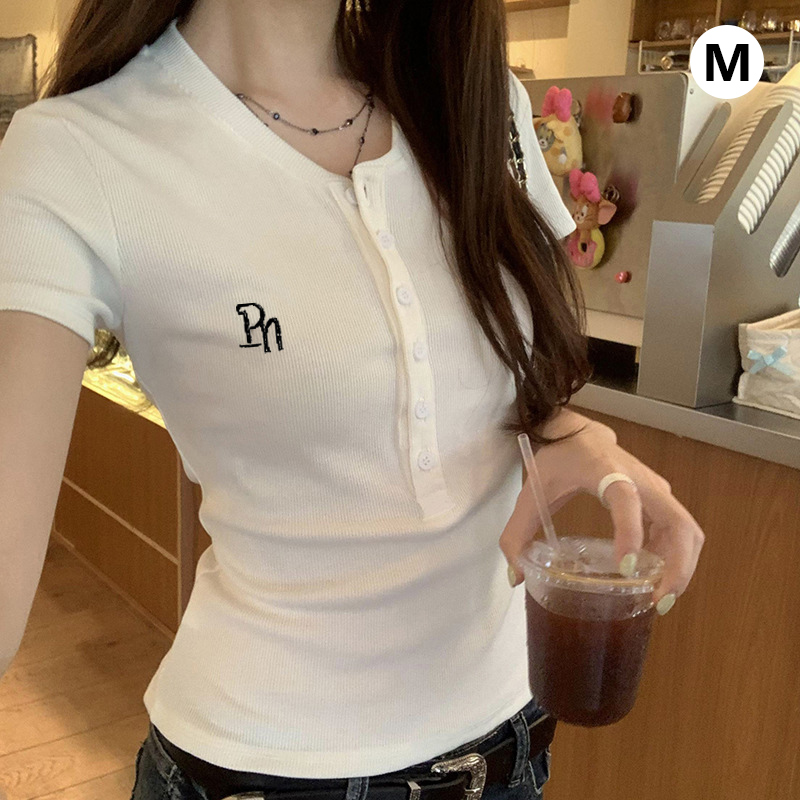 🌏SY 2024 เสื้อยืดแขนสั้นชุดสตรีแนววินเทจน้ำเงินหญิงเข้ารูป ราคา 69 บาท*ส่งฟรี