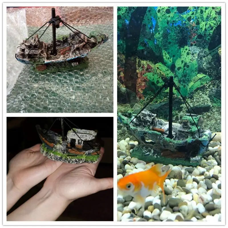 New▷♞Thuyền Phụ kiện hồ cá trang trí nhà-taotao dễ thương bể cá cảnh trang trí cảnh quan tàu cướp biển đắm tàu nhựa resin cổ điển thiết kế