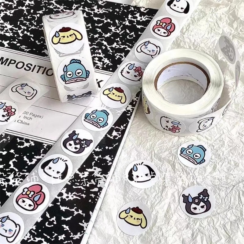Sanrio cuộn 500 miếng dán trang trí sổ tay hình hello kitty / kuromi melody / melody dễ thương diy