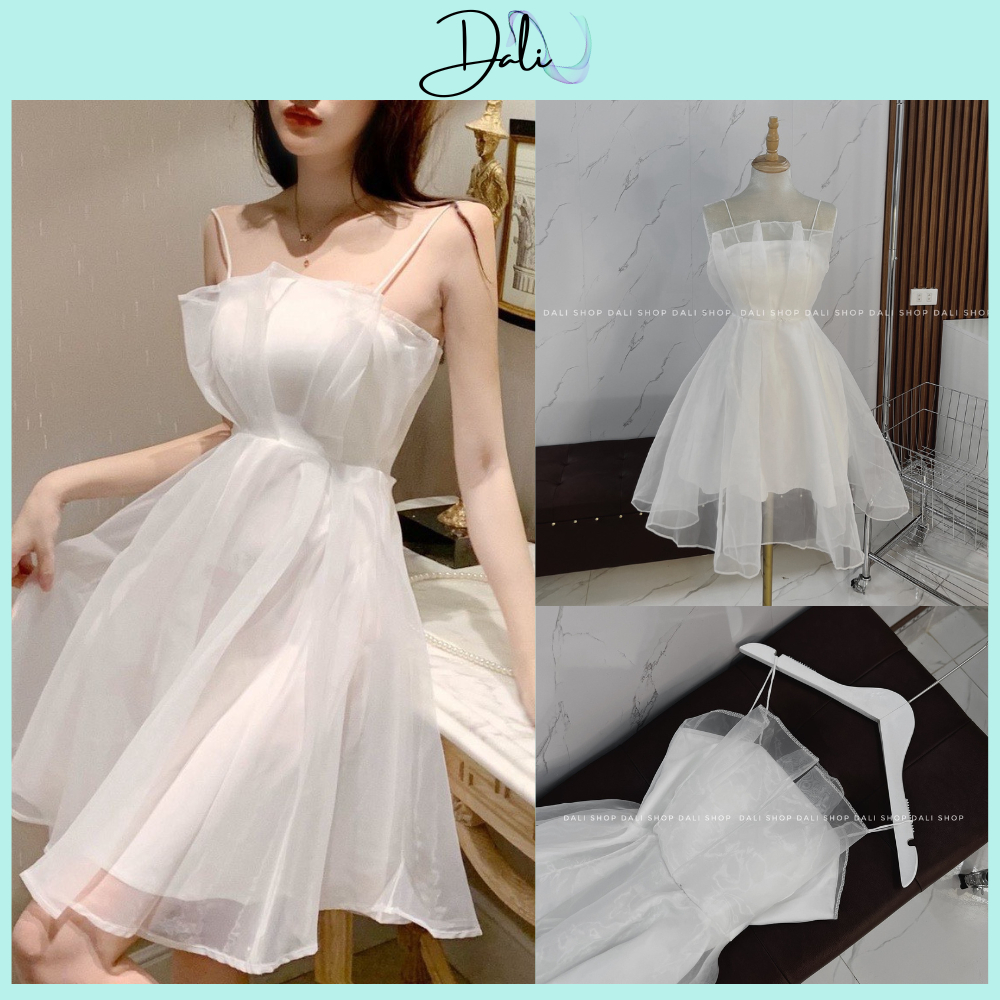 Váy voan xếp li bánh bèo 2 lớp bánh bèo có sẵn đệm ngực, váy cúp ngực tiểu thư