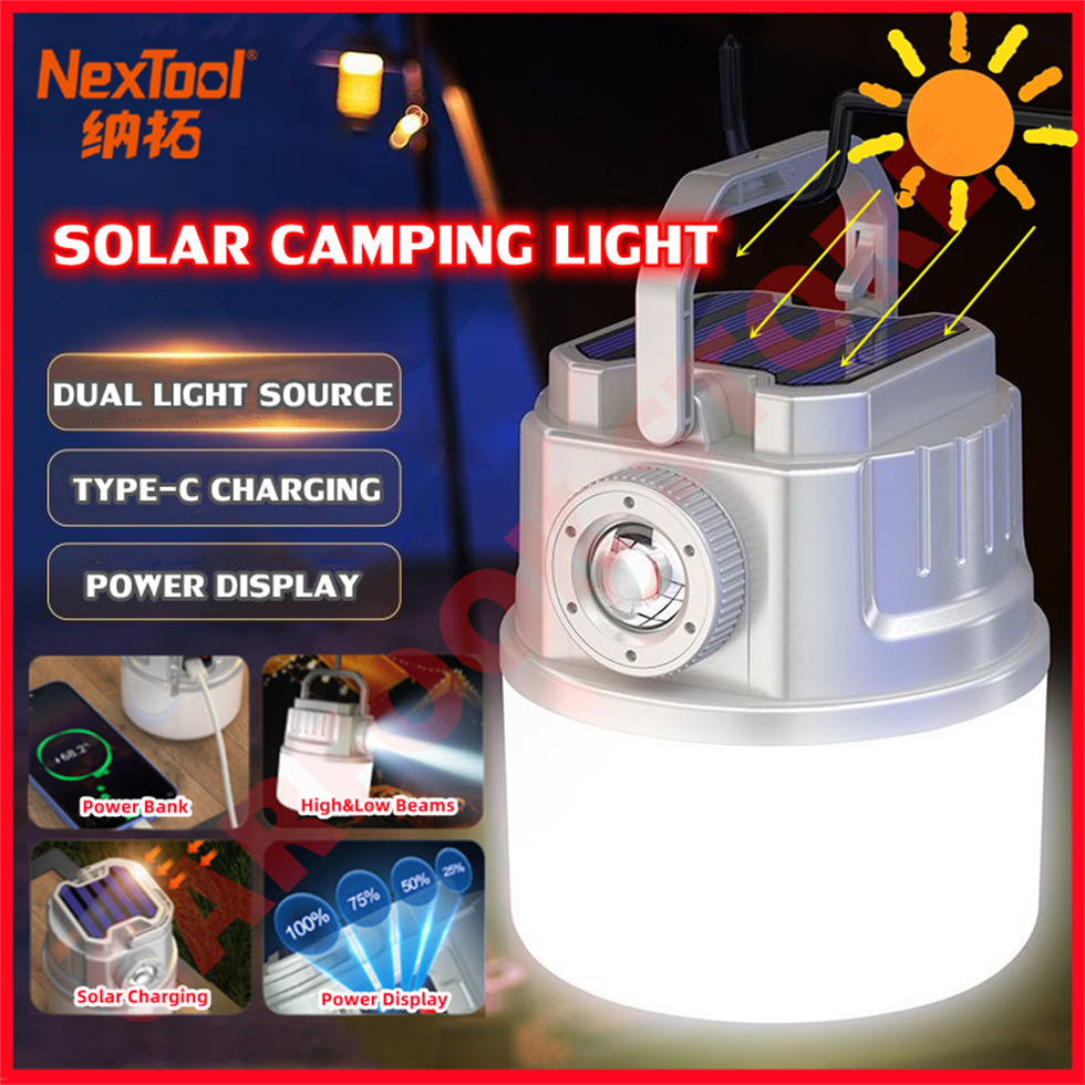 NT ไฟแคมป์ปิ้ง โซล่าเซลล์ โคมไฟตั้งแคมป์โซล่า โคมไฟเต็นท์ ไฟตุ้มโซลาเซลล์ ไฟฉุกเฉิน หลอดไฟไร้สาย เดินป่า ตั้งแคมป์ แสงแสงอาทิตย์ Outdoor camping lights ราคา 179 บาท*ส่งฟรี