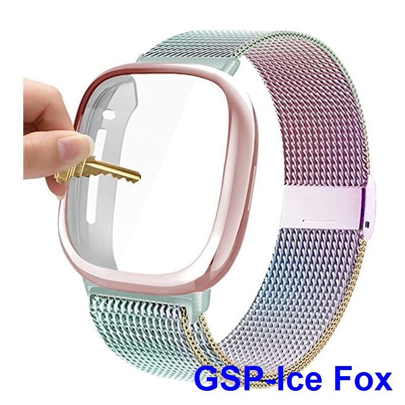 Ice Fox dây đeo Milan Cho Fitbit Versa 2 3 Cảm Giác Lite Với vỏ TPU miếng bảo vệ màn hình dây đeo kim loại Bumper Cho Đồng hồ Versa